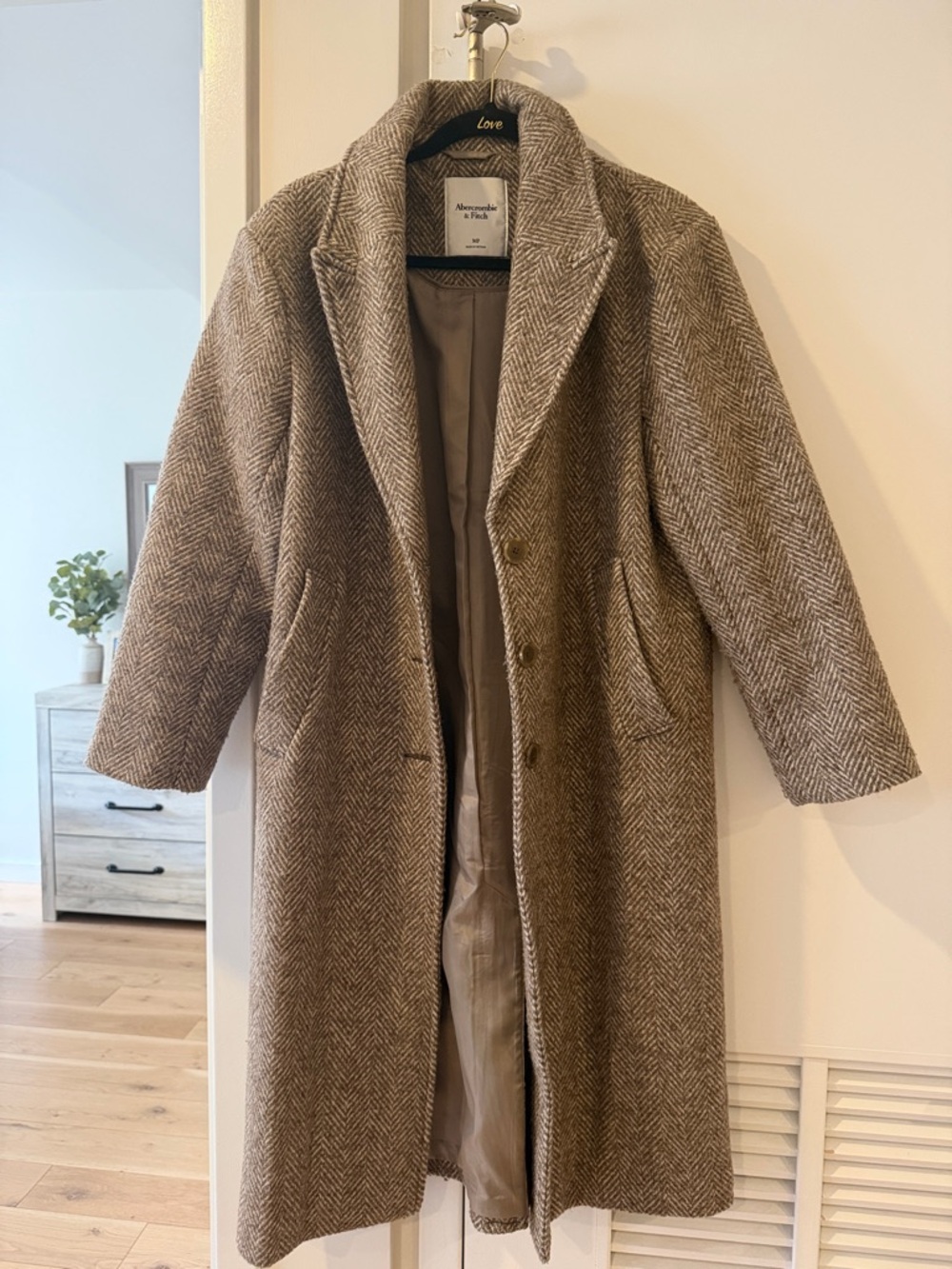 Abercrombie & Fitch Tan Brown Herringbone Long Coat